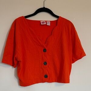Vintage No Boundaries Crop Women's Orange Button-Up Top
